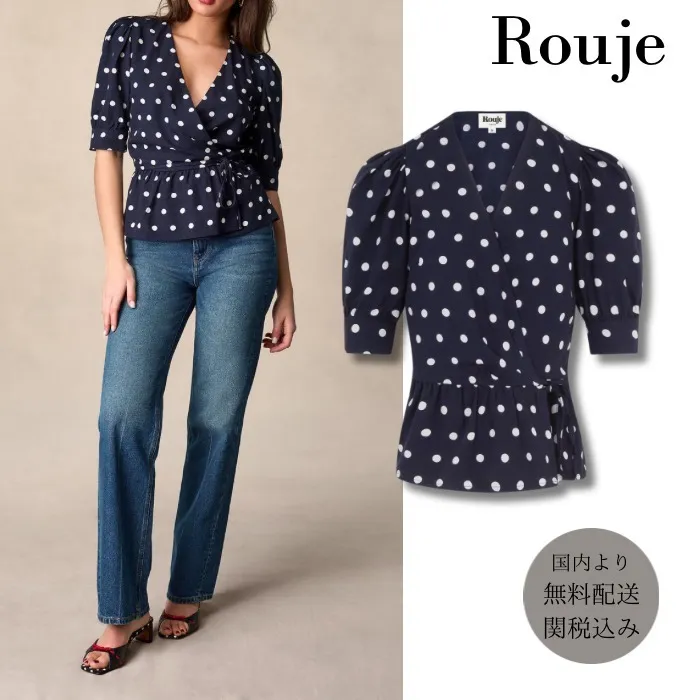 Rouje  |Dots Casual Style Blended Fabrics Short Sleeves Party Style