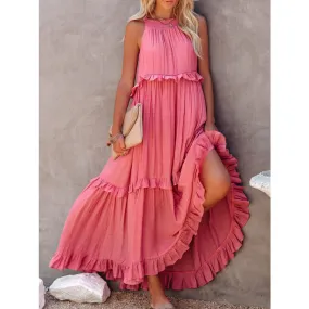 Ruffled Sleeveless Maxi Dress with Pockets