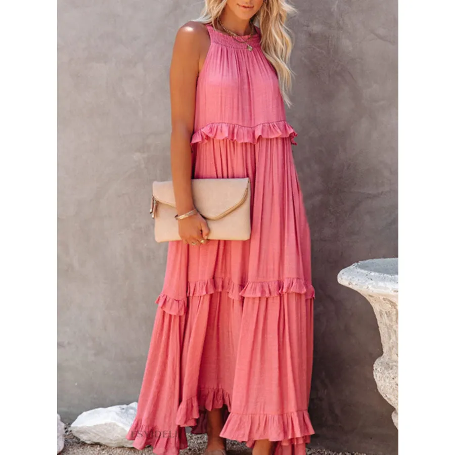 Ruffled Sleeveless Maxi Dress with Pockets