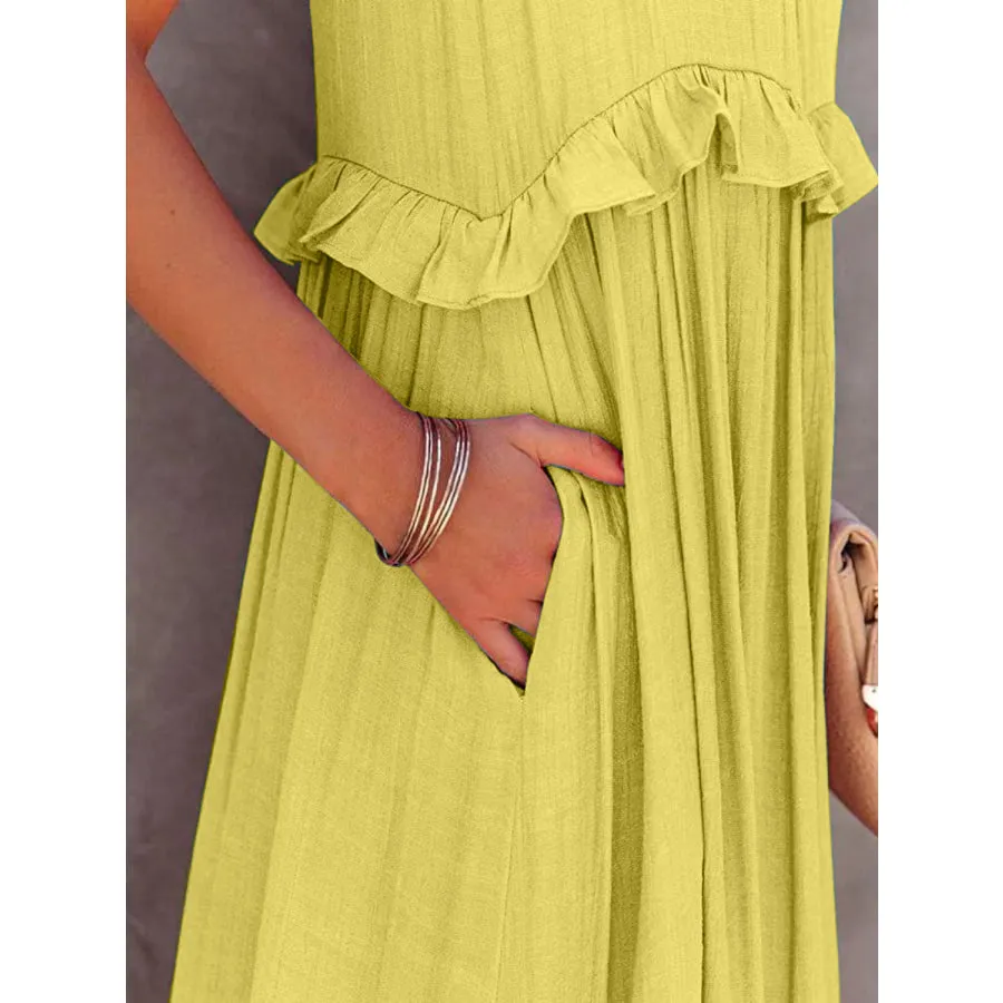 Ruffled Sleeveless Maxi Dress with Pockets