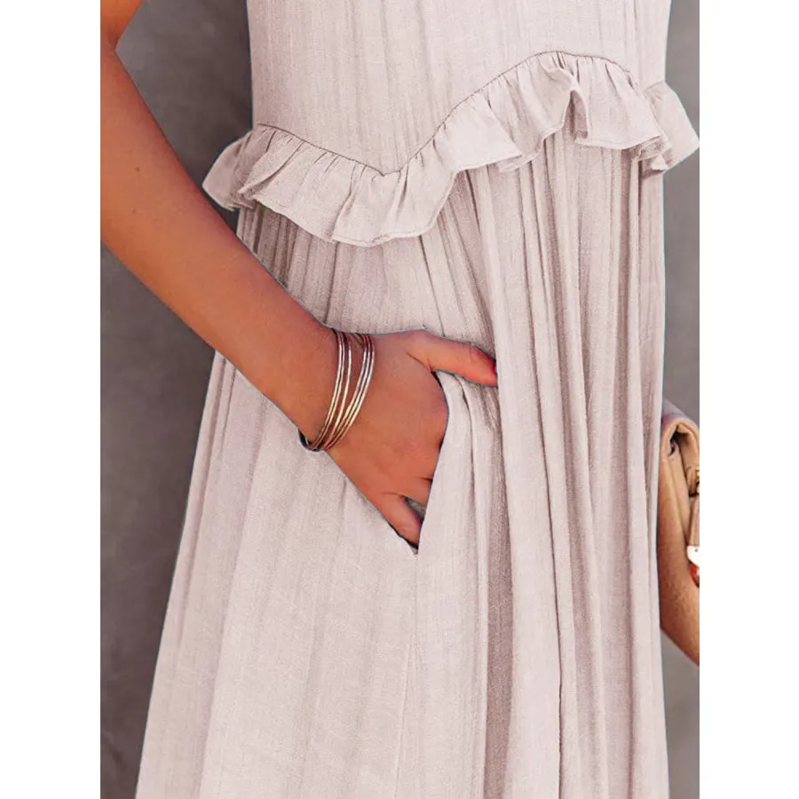 Ruffled Sleeveless Maxi Dress with Pockets