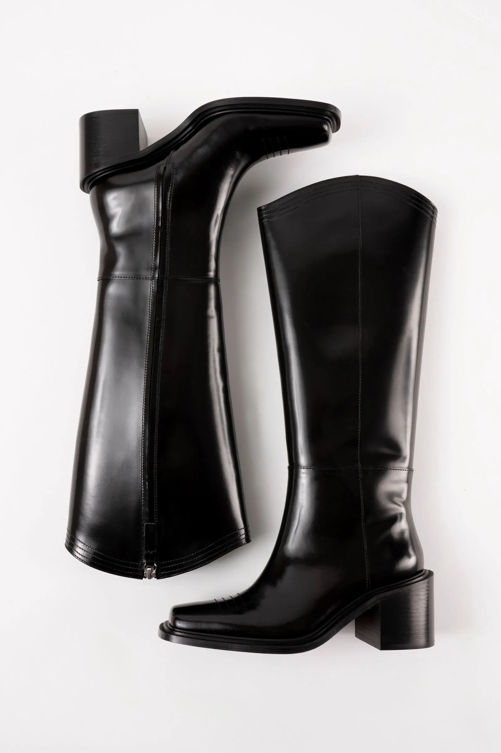 SAMANTA - Black Polished Leather Hight Boots