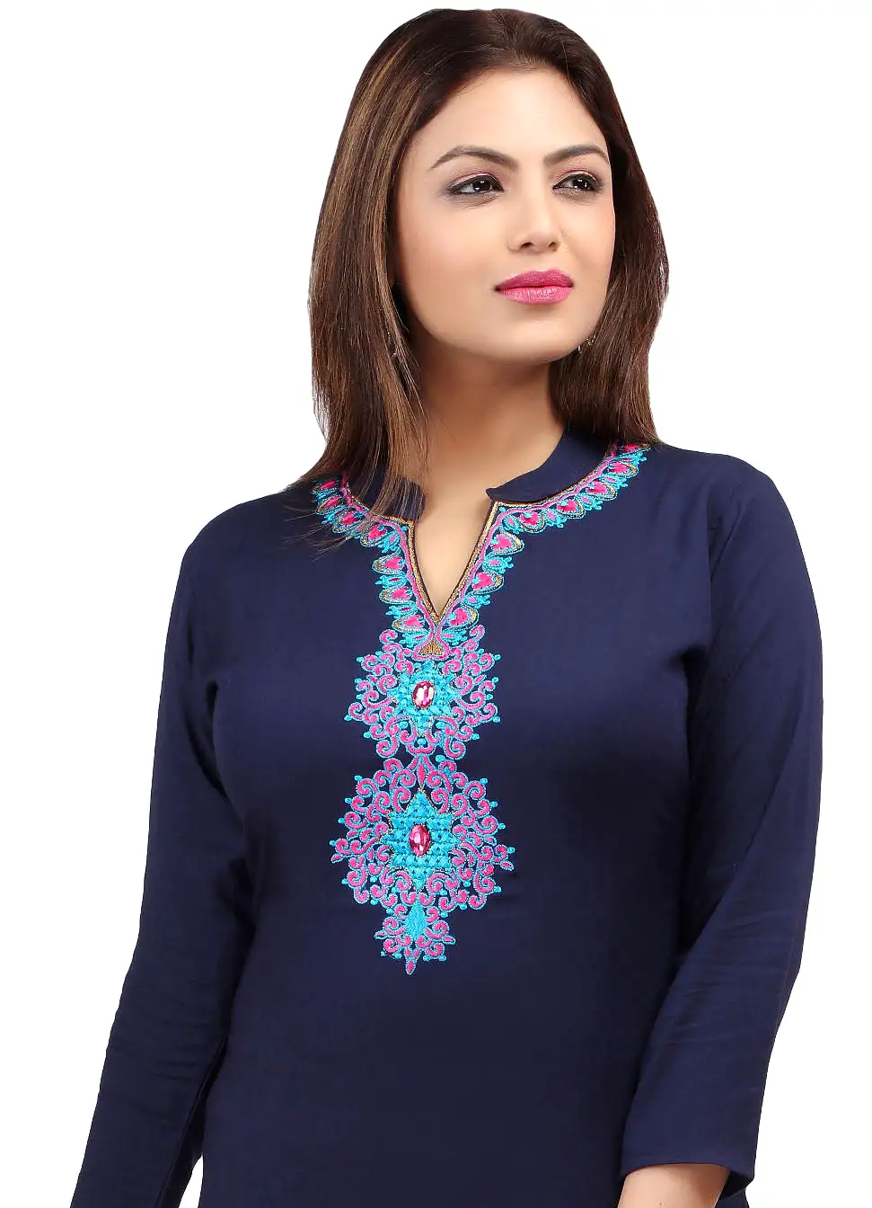 Short Kurti Women's Blouse Embroidered Indian Clothing (Blue)