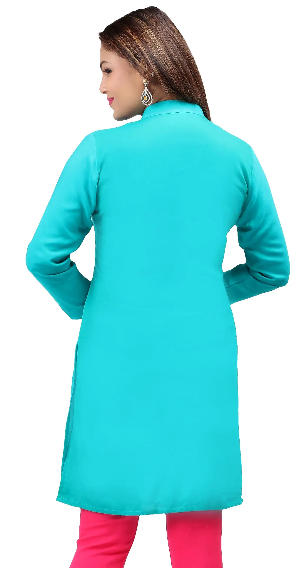 Short Kurti Women's Blouse Embroidered Indian Clothing (Turquoise)