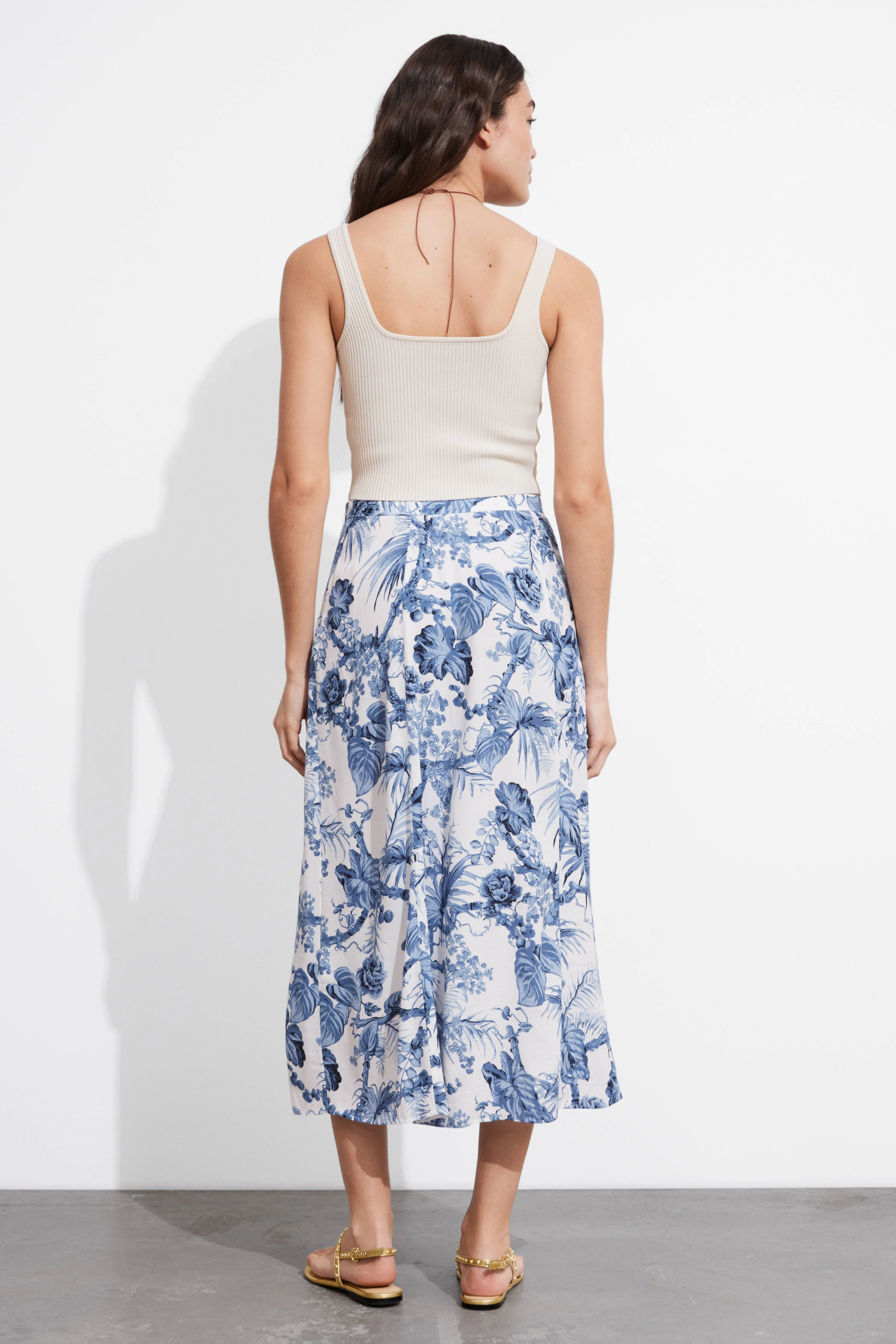 Side Slit Midi Skirt - High waist - Midi - Lilac Florals - Ladies | H&M GB