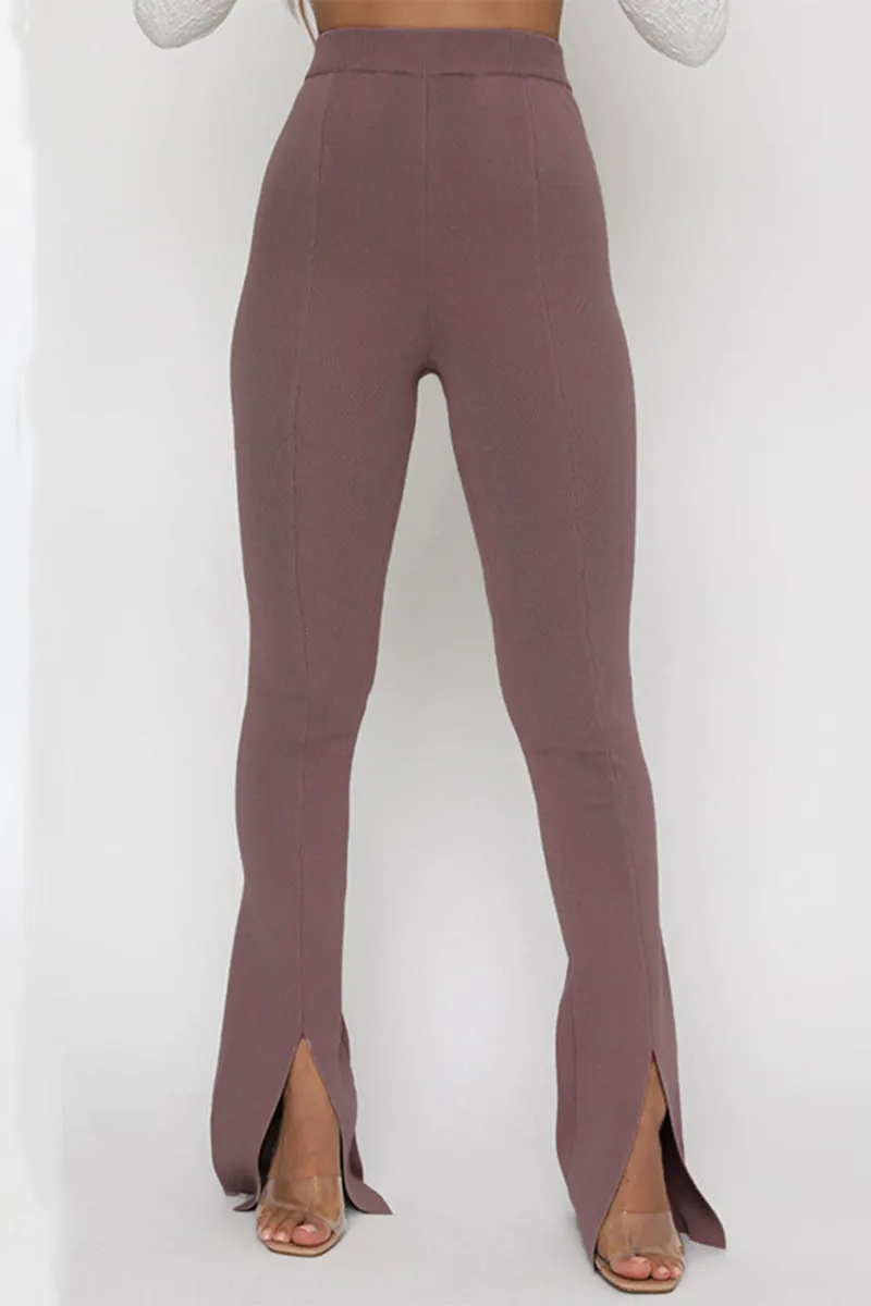 Simplicity Solid Slit Skinny High Waist Solid Color Bottoms