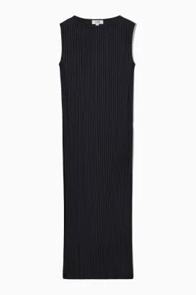 SLEEVELESS PLEATED MAXI DRESS - Round neck - Sleeveless - DARK NAVY - Ladies | H&M GB