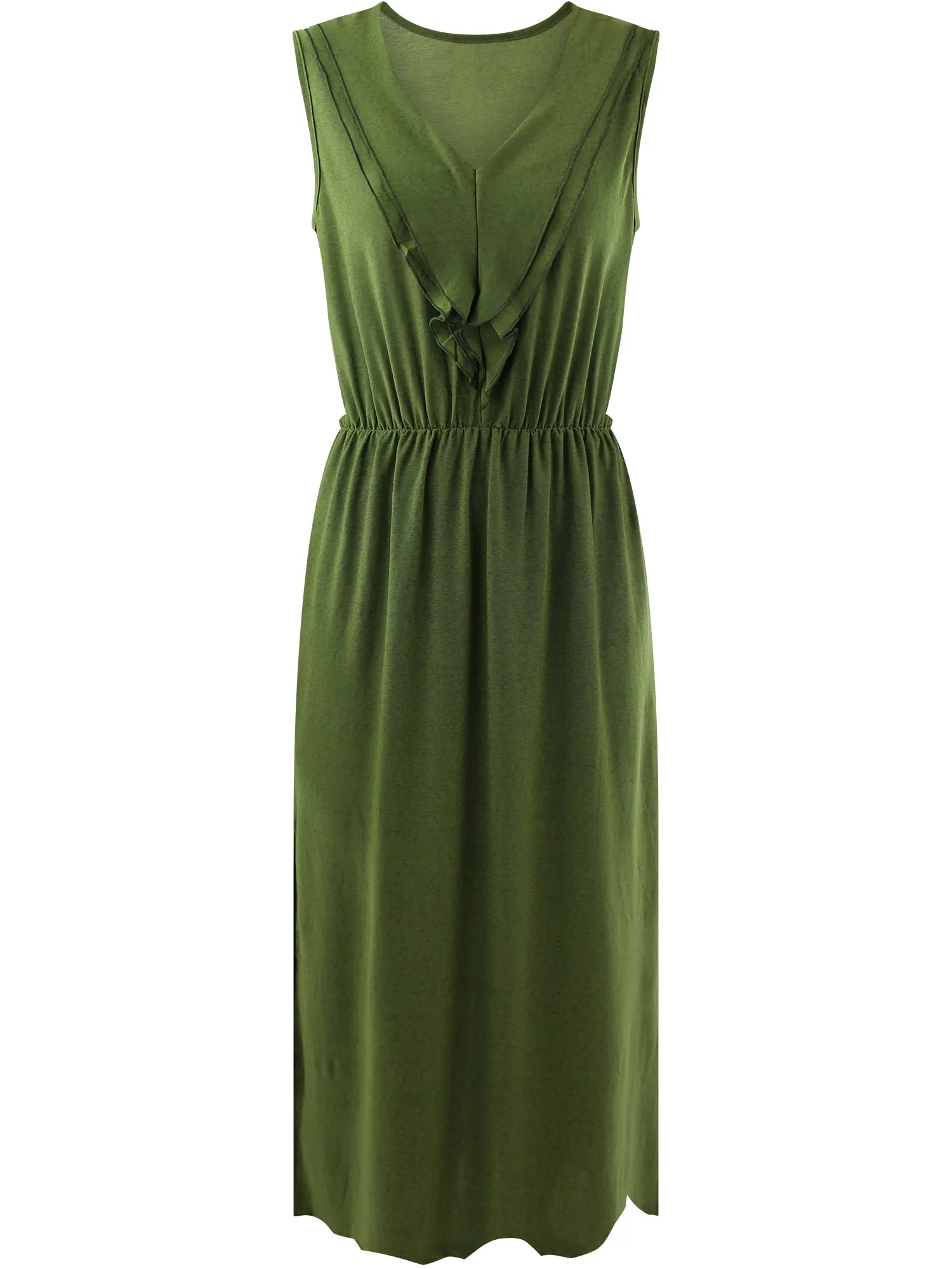 Sleeveless Ruffled Neckline Maxi Dress