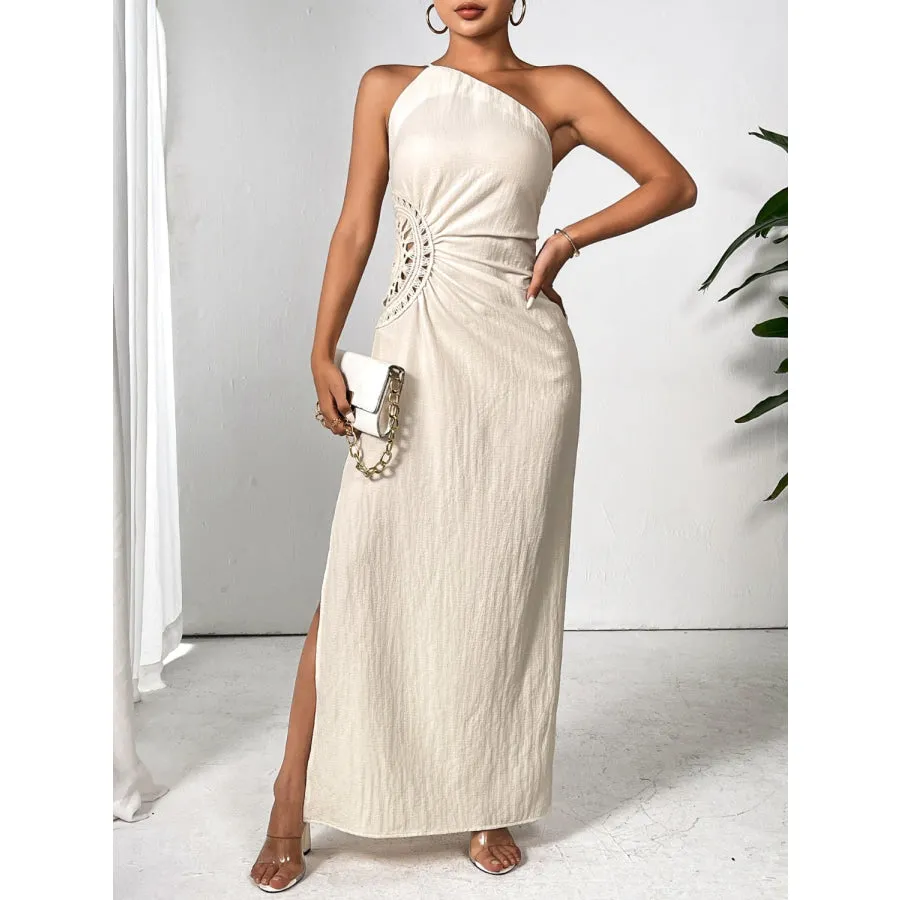 Slit One Shoulder Sleeveless Maxi Dress