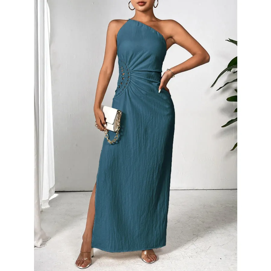 Slit One Shoulder Sleeveless Maxi Dress