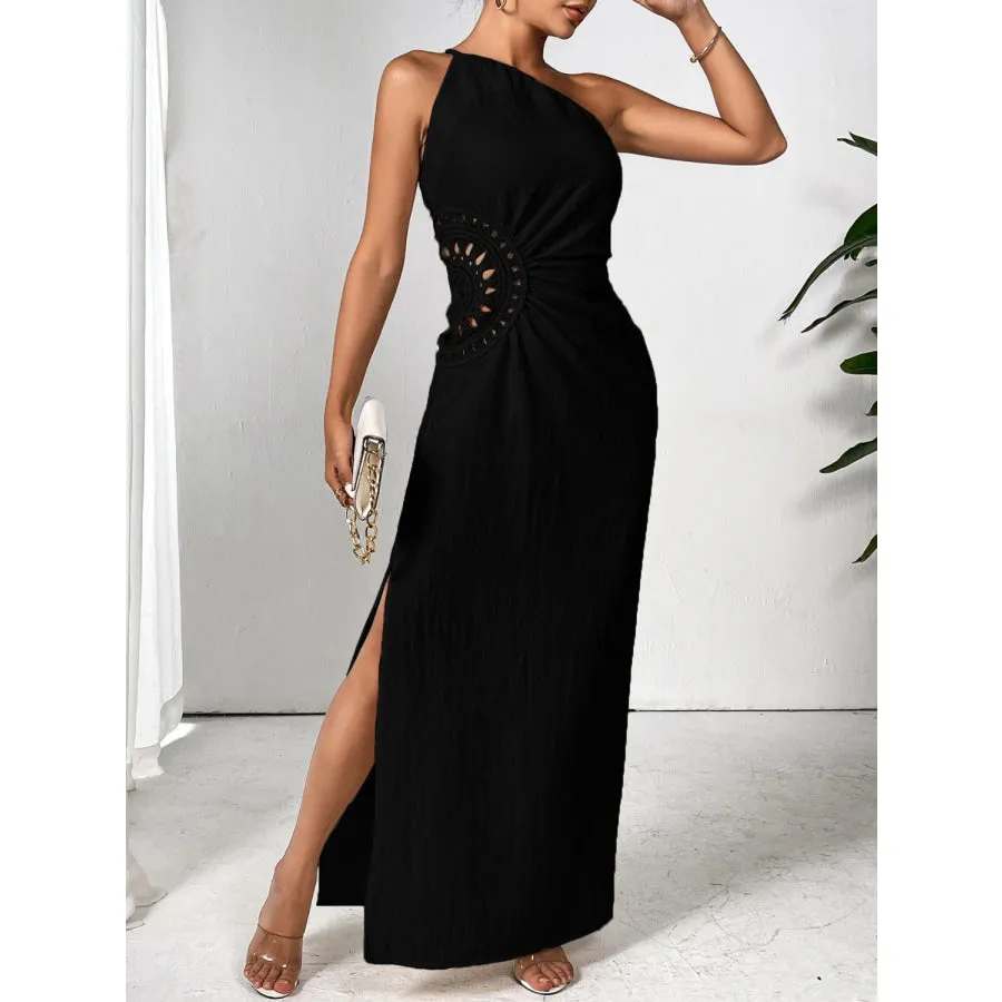 Slit One Shoulder Sleeveless Maxi Dress