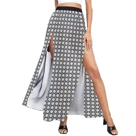 small diamond print High Slit Long Beach Dress (Model S40)