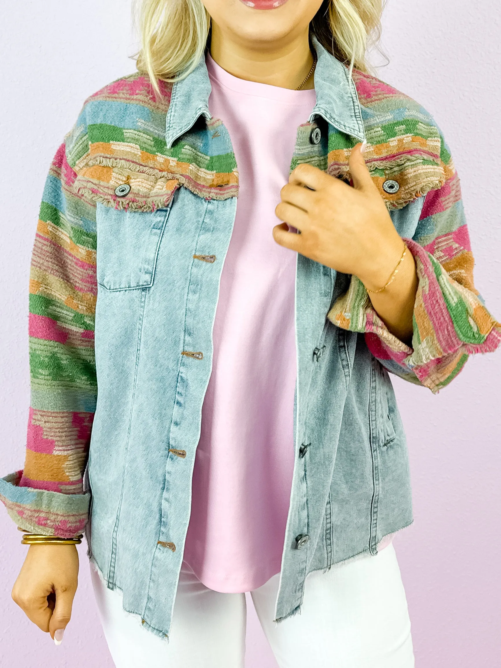 Stone Wash Collared Button Down Denim Jacket