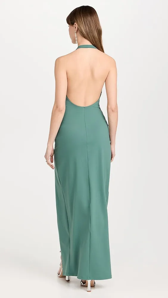 Susana Monaco   High Neck Low Back Halter Slit Dress 