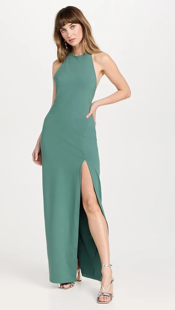 Susana Monaco   High Neck Low Back Halter Slit Dress 