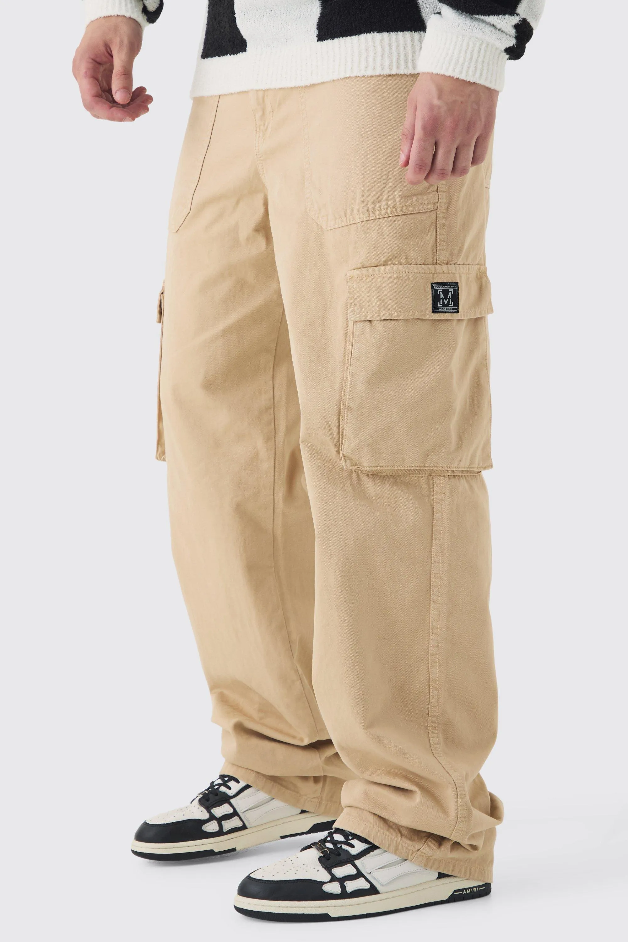 Tall Fixed Waist Branded Relaxed Fit Cargo Trousers