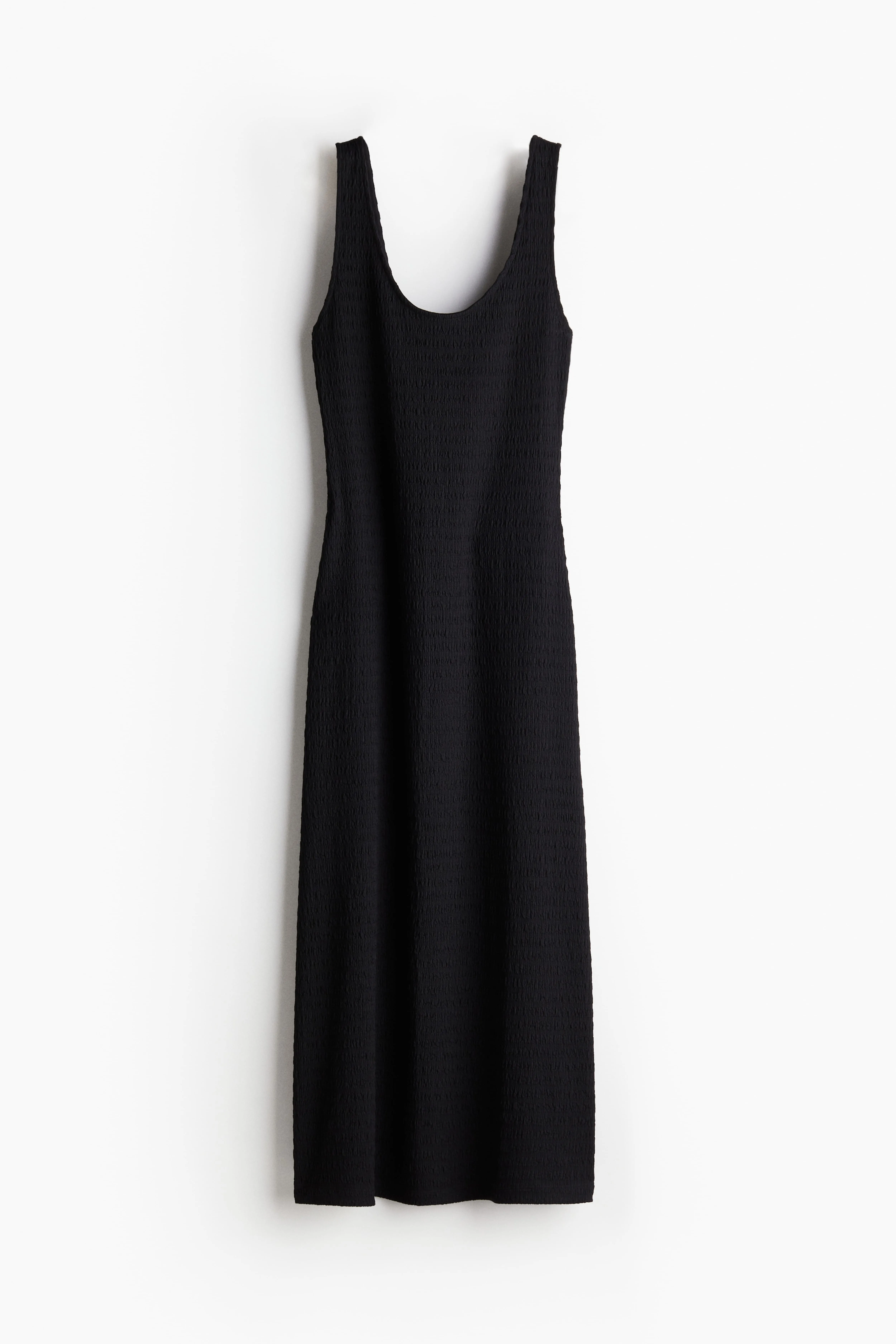 Textured jersey maxi dress - Deep neckline - Sleeveless - Black - Ladies | H&M GB