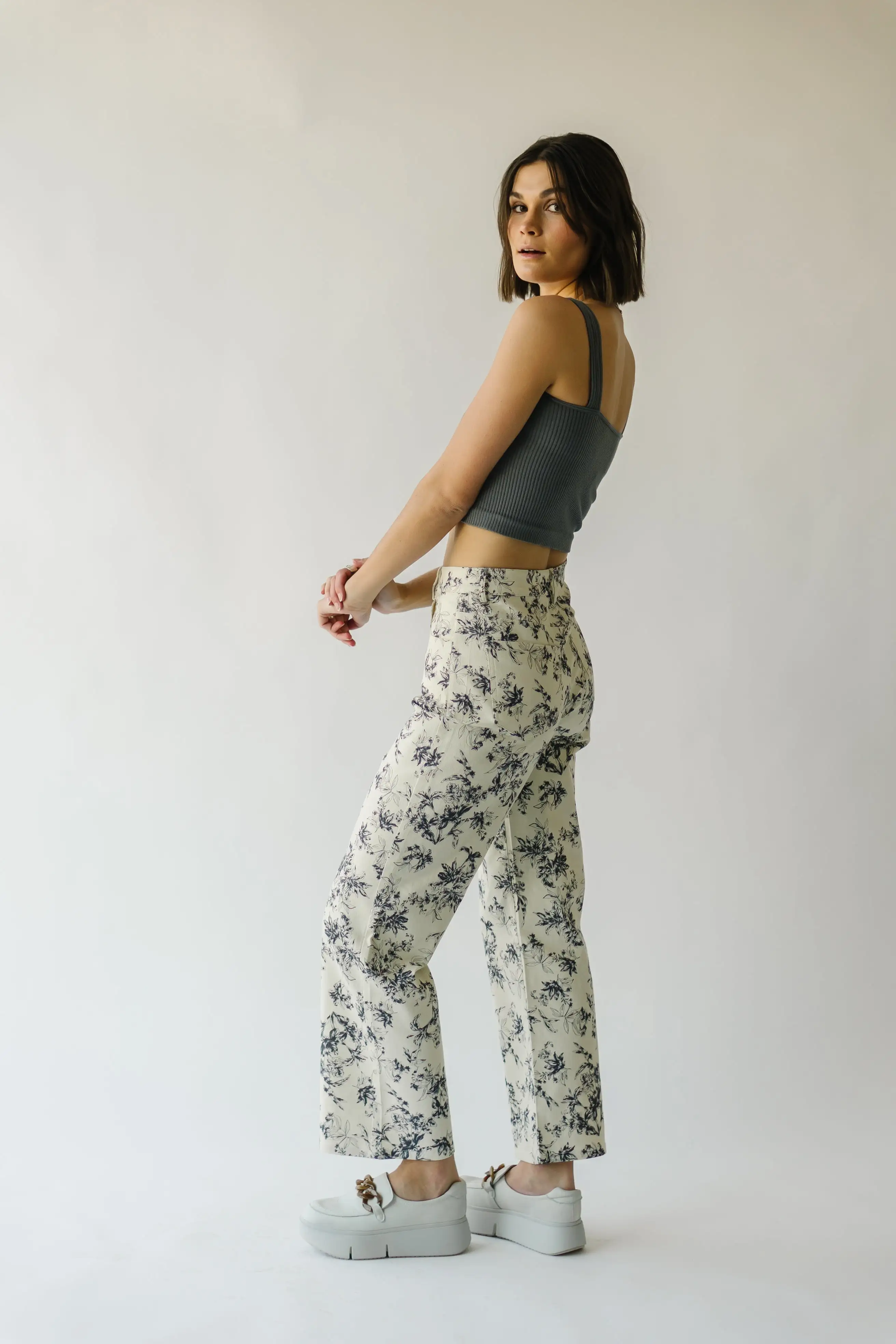 The Castana Watercolor Floral Pant in Ivory