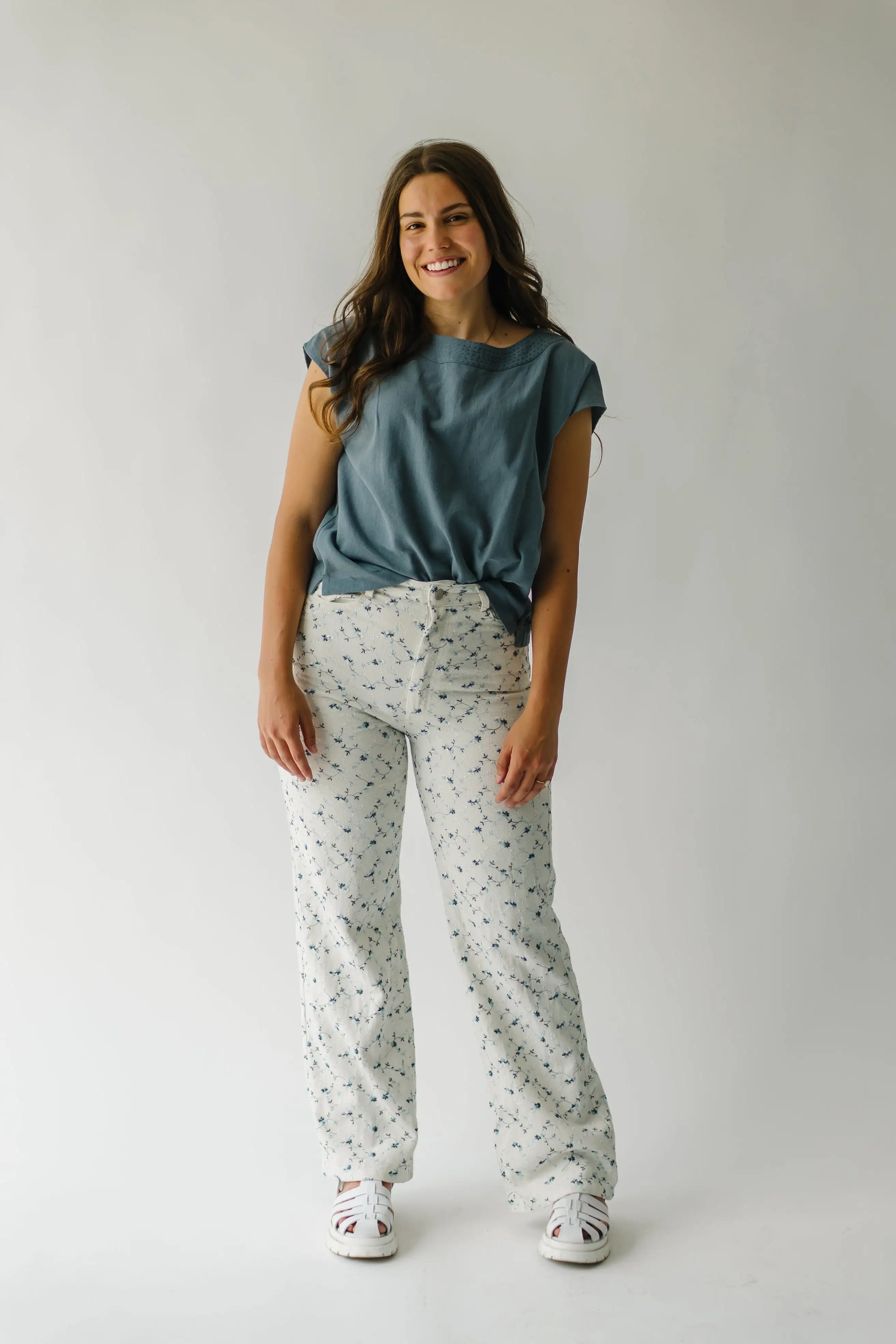 The Goucher Embroidered Pant in Ivory Floral