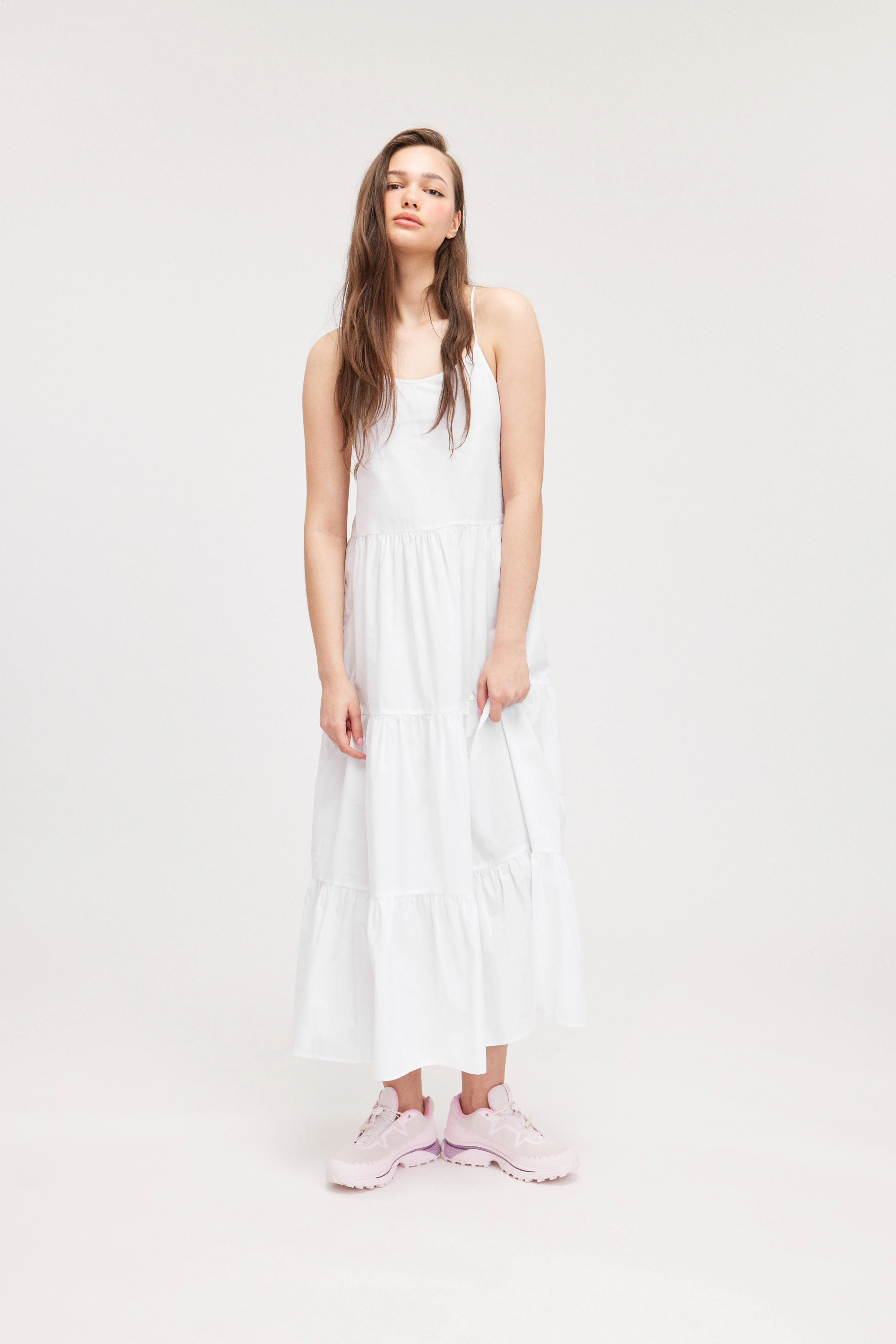 Tiered Poplin Maxi Dress - Sleeveless - White - Ladies | H&M GB