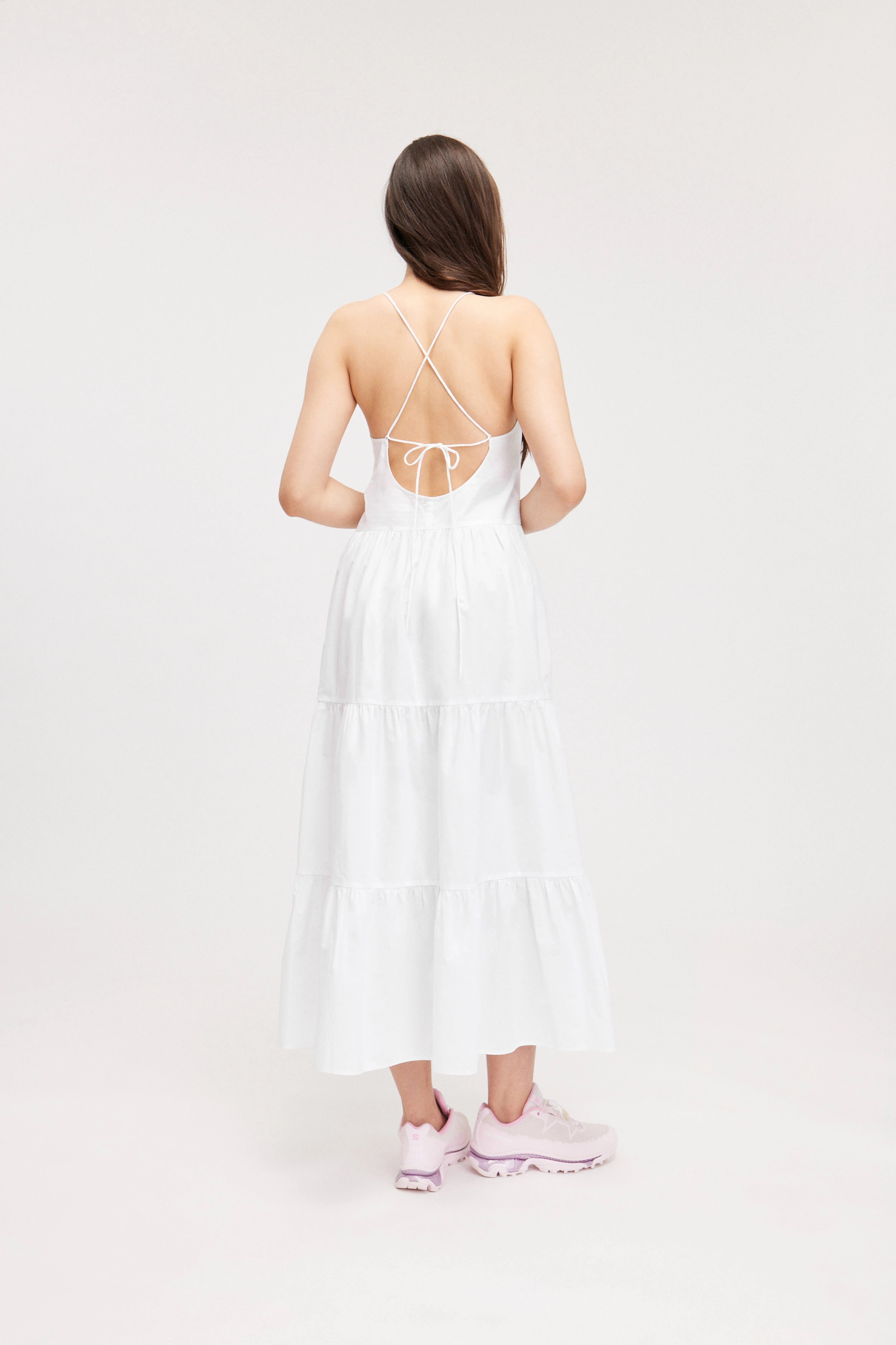 Tiered Poplin Maxi Dress - Sleeveless - White - Ladies | H&M GB