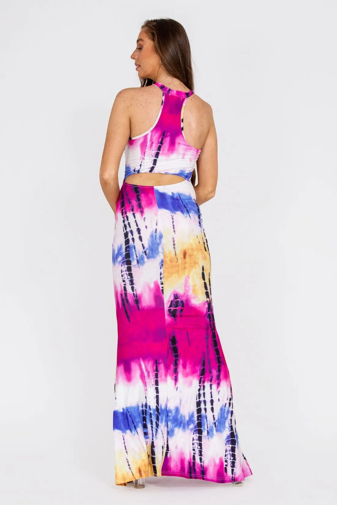 Tie Dye Blue Tie Dye Print Sleeveless Maxi Dress