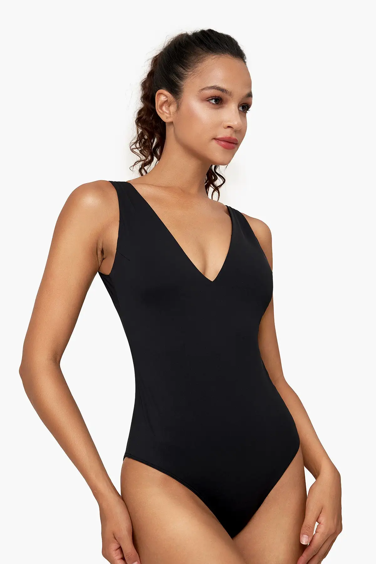 V-Neck Sleeveless High-Slit Bodysuit