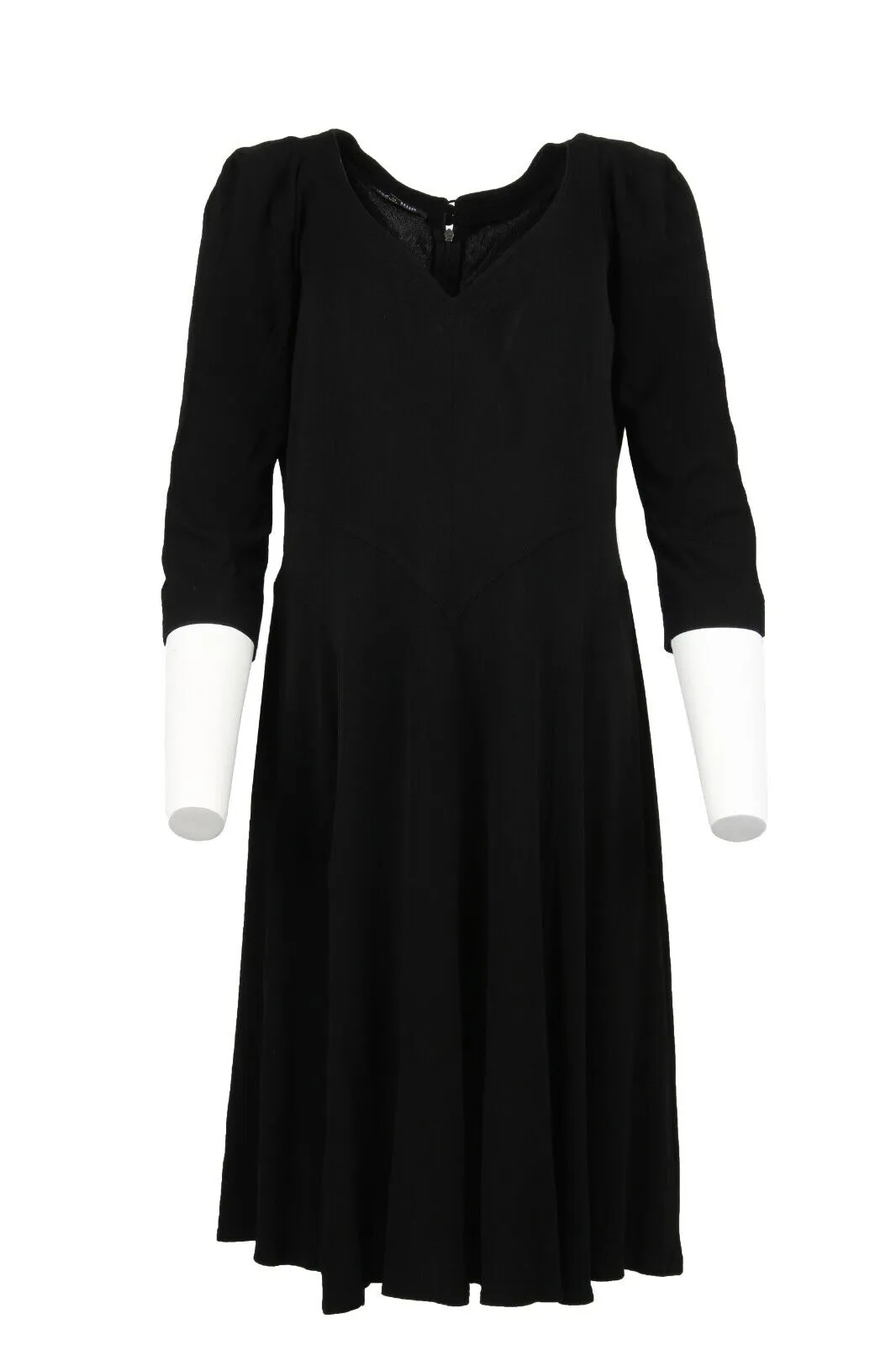 Vintage Jean Muir Rayon Crepe Jersey Dress Black 3/4 Sleeve 80S Uk 16 - Pepper Tree London