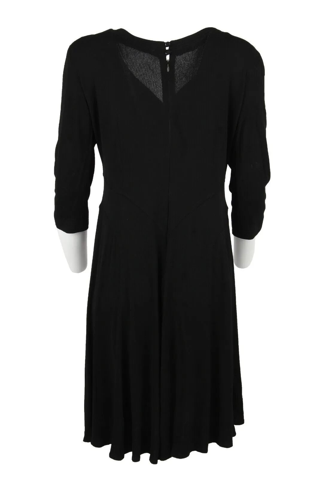 Vintage Jean Muir Rayon Crepe Jersey Dress Black 3/4 Sleeve 80S Uk 16 - Pepper Tree London