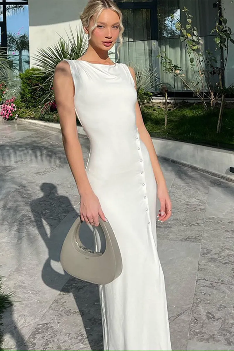 White Sleeveless Split Hem Maxi Dress