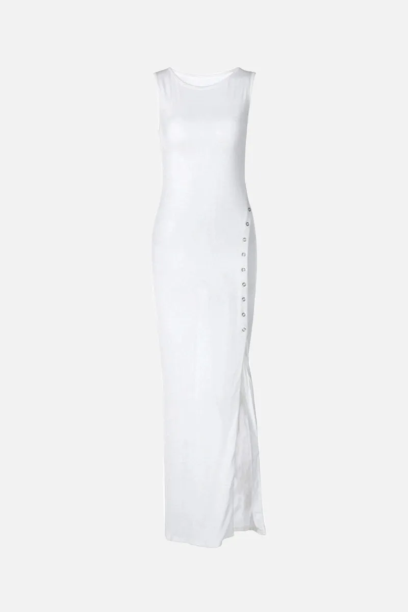 White Sleeveless Split Hem Maxi Dress