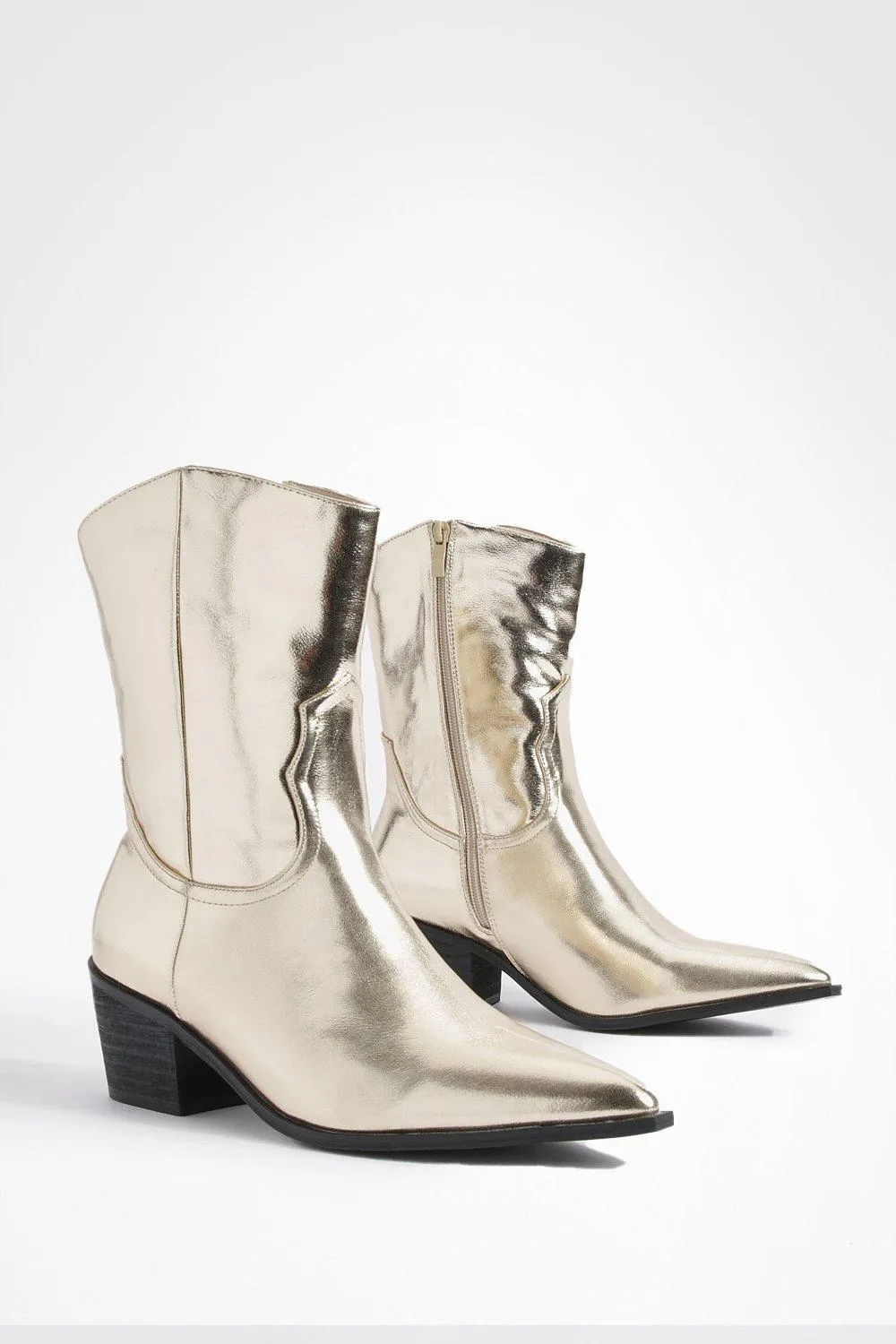 Wide Width Metallic Western Ankle Cowboy Boots