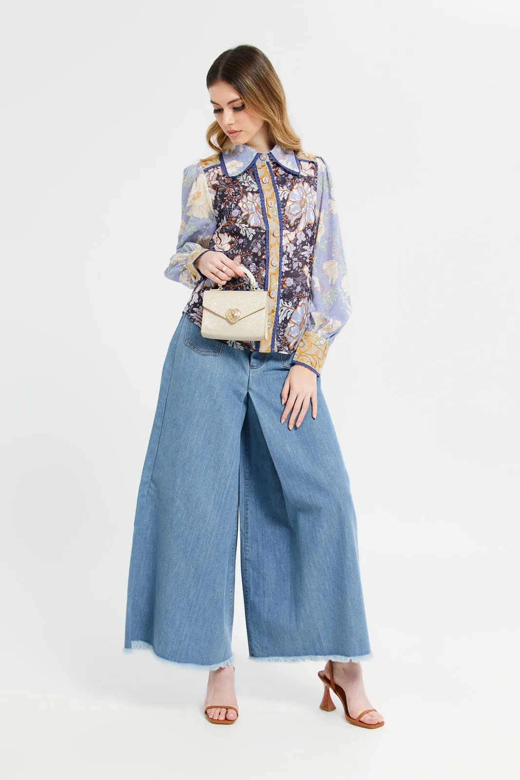 Women Blue High Waist Wide Leg Jeans