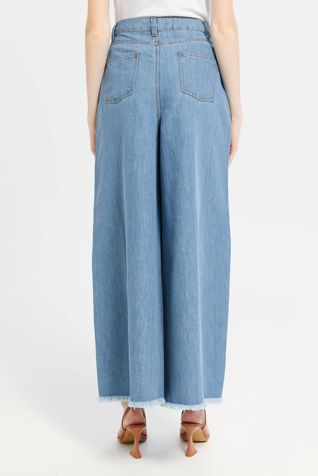 Women Blue High Waist Wide Leg Jeans