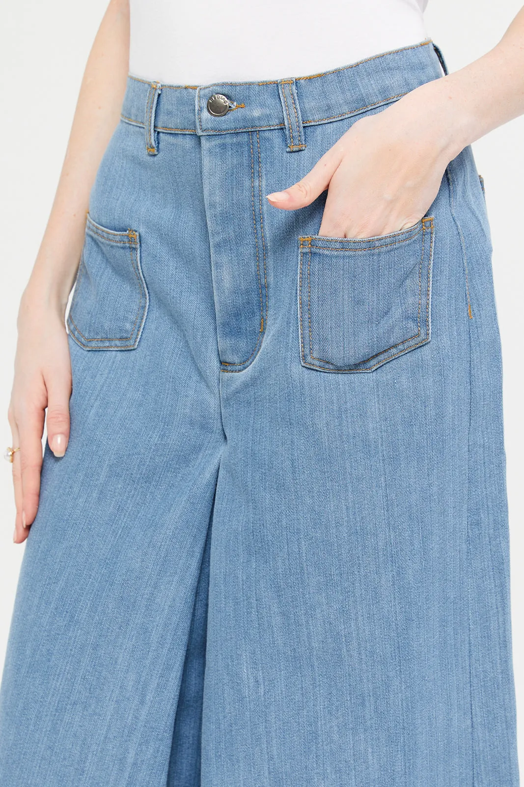 Women Blue High Waist Wide Leg Jeans