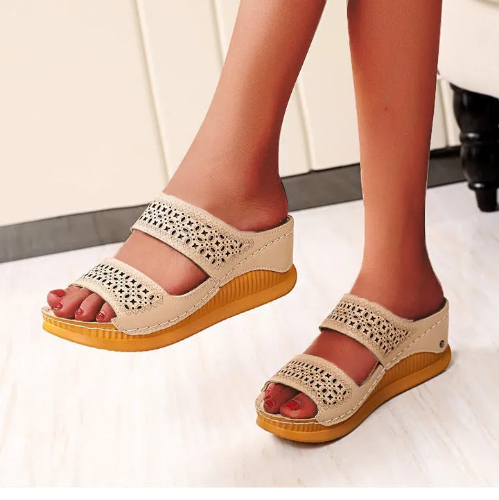 Women's Casual Retro Lightweight Breathable Open Toe Hi-heel Sandals