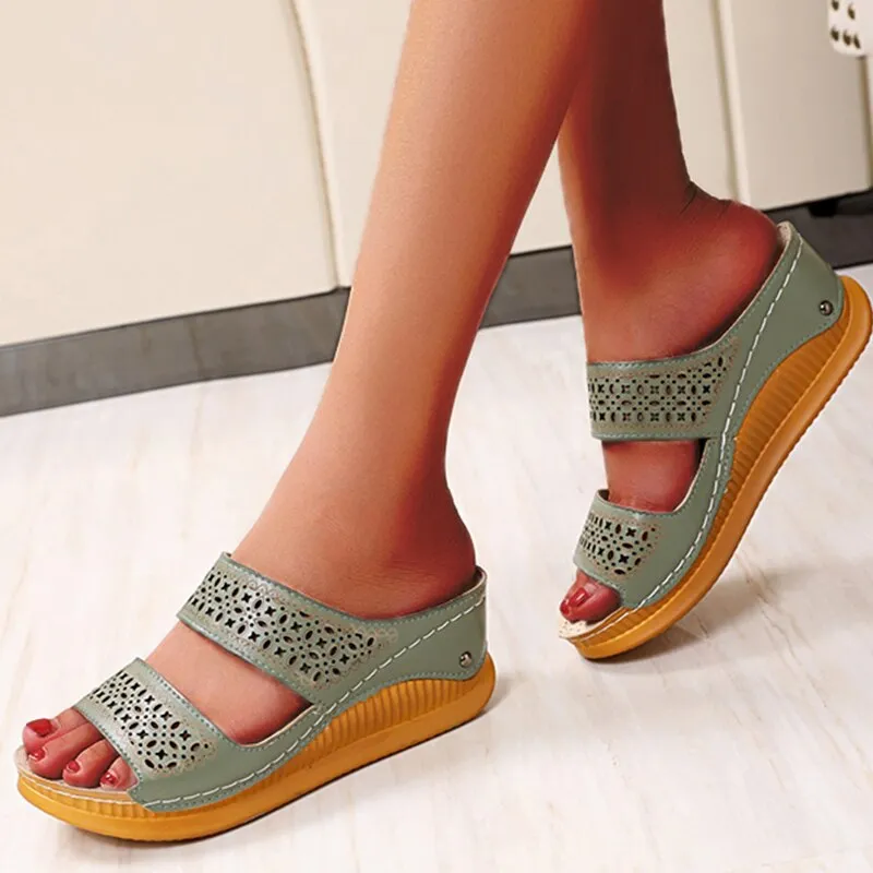 Women's Casual Retro Lightweight Breathable Open Toe Hi-heel Sandals