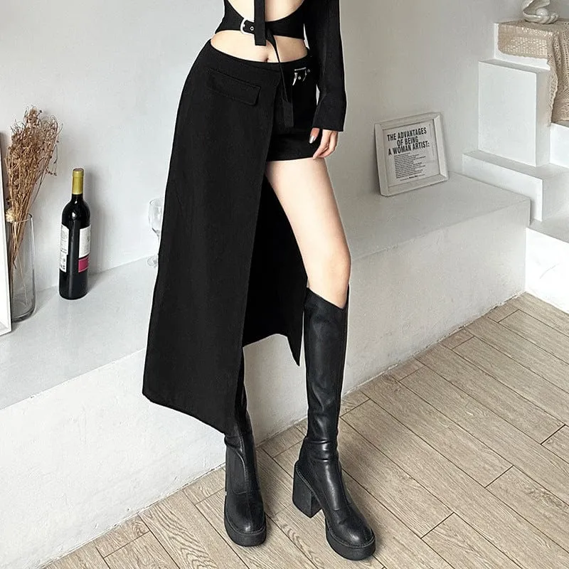 Women's Punk High-waisted Side Slit Long Skirt