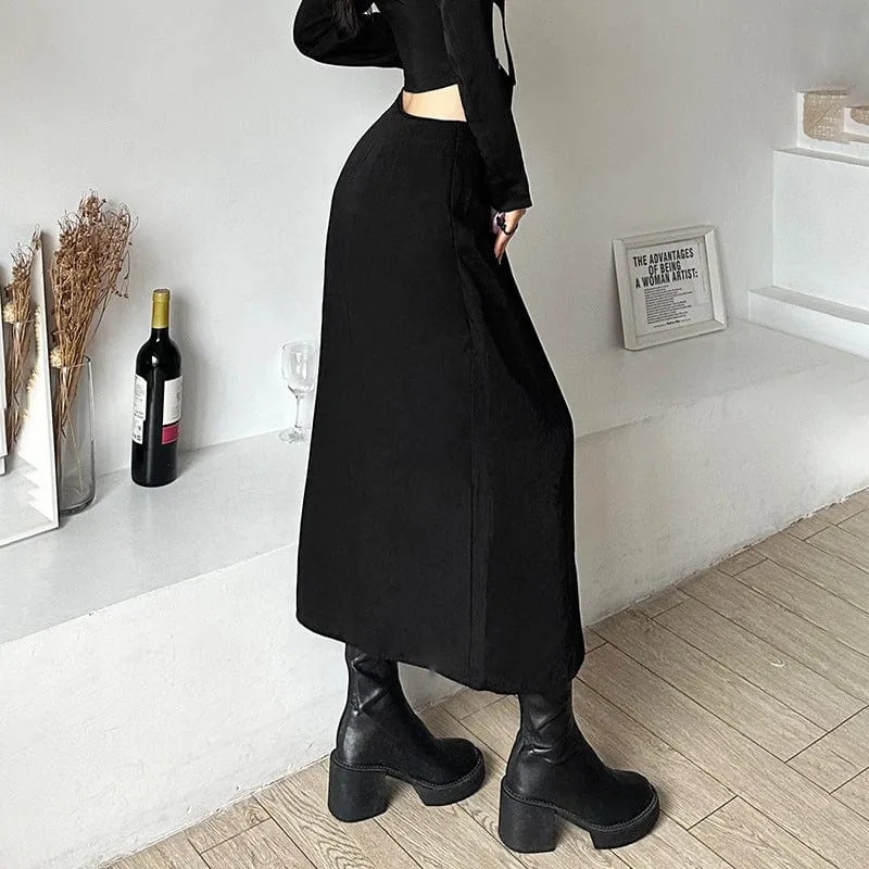 Women's Punk High-waisted Side Slit Long Skirt