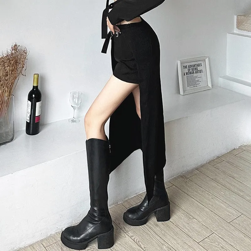 Women's Punk High-waisted Side Slit Long Skirt