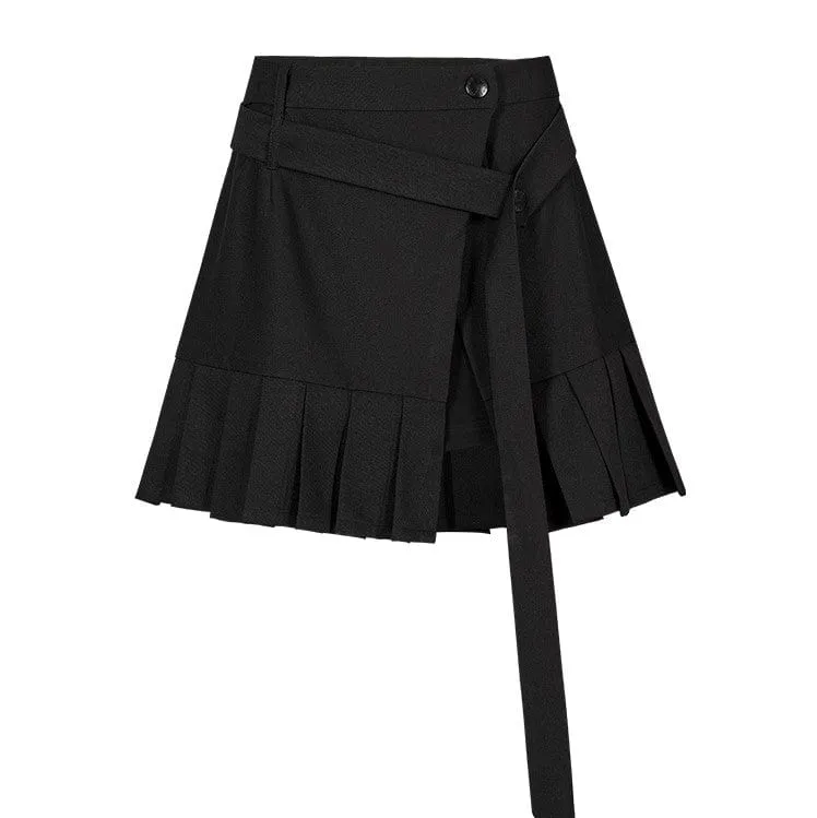 Women's Punk High-waisted Side Slit Pleated Skirt with Belt