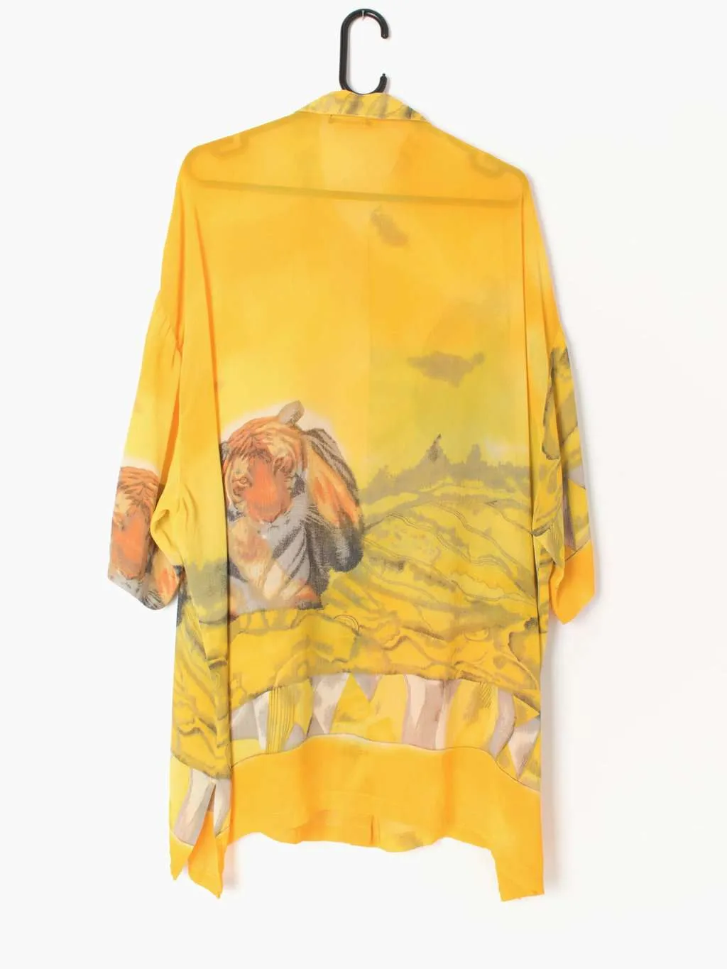 Womens vintage sheer yellow tiger blouse by Jean Marc Philippe Paris, Made in France 1990s – XL / 2XL