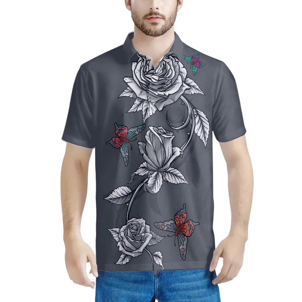 Xituodai Gothic Rose Pattern 2022 Summer Casual Polo Shirt Men Short Sleeve Turn Down Collar Slim Fit Holiday Beach Party Eye-ca