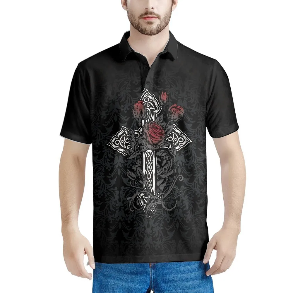 Xituodai Gothic Rose Pattern 2022 Summer Casual Polo Shirt Men Short Sleeve Turn Down Collar Slim Fit Holiday Beach Party Eye-ca