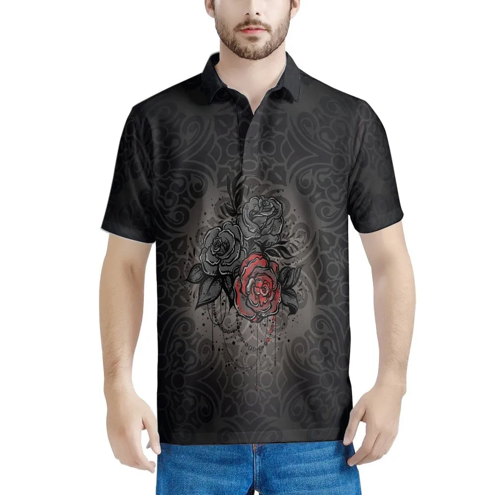 Xituodai Gothic Rose Pattern 2022 Summer Casual Polo Shirt Men Short Sleeve Turn Down Collar Slim Fit Holiday Beach Party Eye-ca