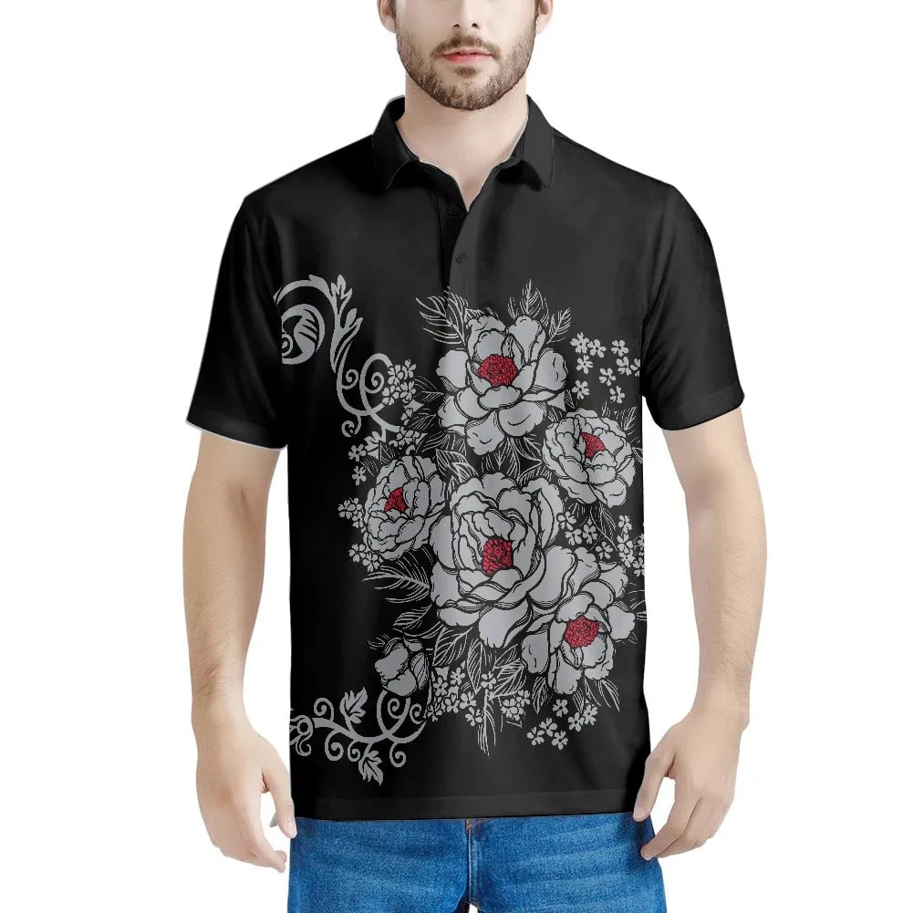 Xituodai Gothic Rose Pattern 2022 Summer Casual Polo Shirt Men Short Sleeve Turn Down Collar Slim Fit Holiday Beach Party Eye-ca