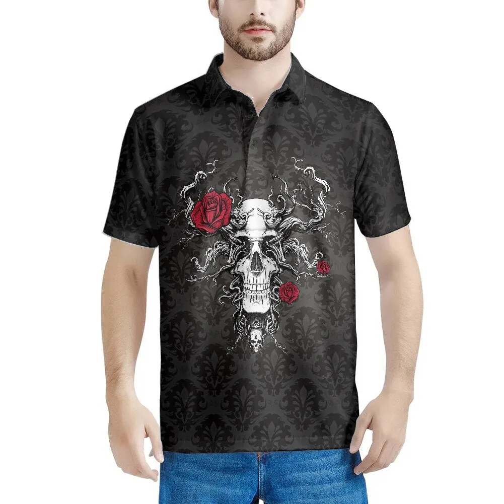 Xituodai Gothic Rose Pattern 2022 Summer Casual Polo Shirt Men Short Sleeve Turn Down Collar Slim Fit Holiday Beach Party Eye-ca