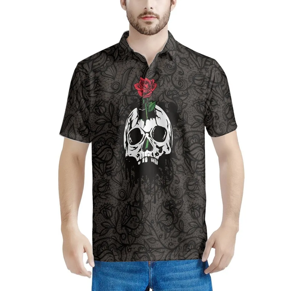 Xituodai Gothic Rose Pattern 2022 Summer Casual Polo Shirt Men Short Sleeve Turn Down Collar Slim Fit Holiday Beach Party Eye-ca